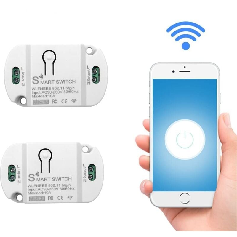 Tuya WiFi Smart Lichtschalter, WiFi Smart Switch, 10A DIY Smart Switch Kompatibel mit Alexa, Google Home (2er-Pack)