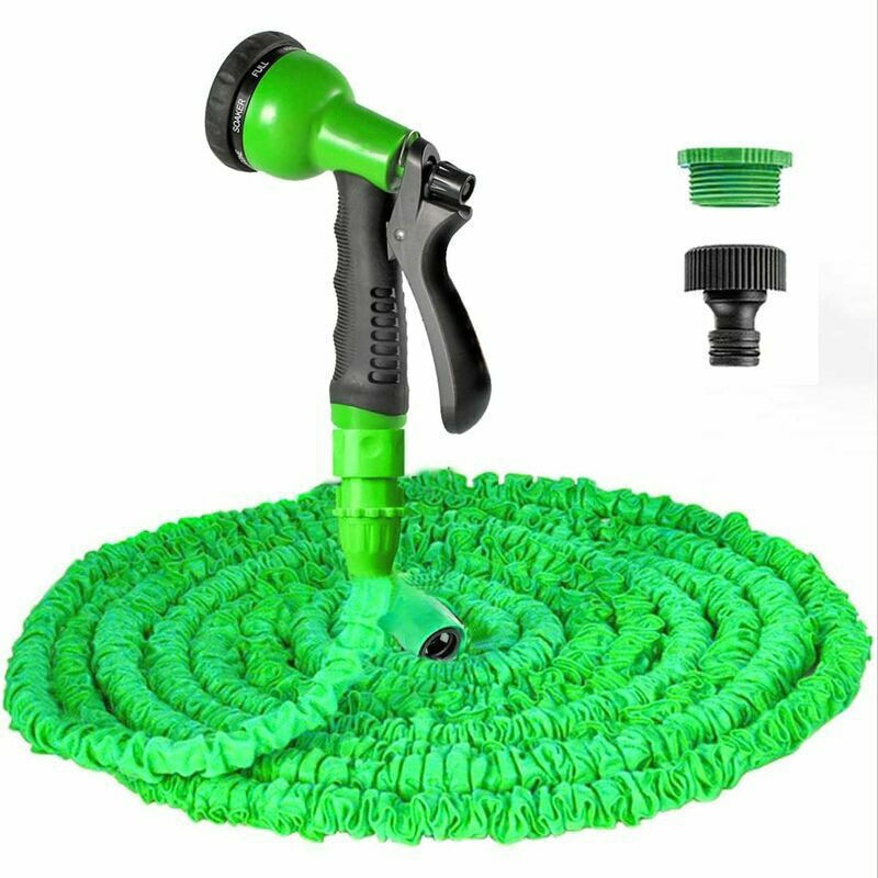 30 m langer, dehnbarer Gartenschlauch, flexibler Gartenschlauch mit 8-stufiger Sprühdüse, auslaufsicherer, einziehbarer Gartenschlauch mit 1,9 cm und