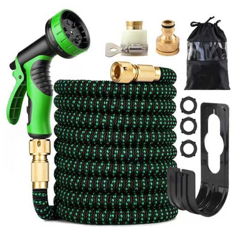 50 Fuß dehnbarer Gartenschlauch – 50 Fuß flexibler knickfreier Gartenschlauch mit 10 Sprühmusterdüsen, 3/4 Zoll massiven Messinganschlüssen,