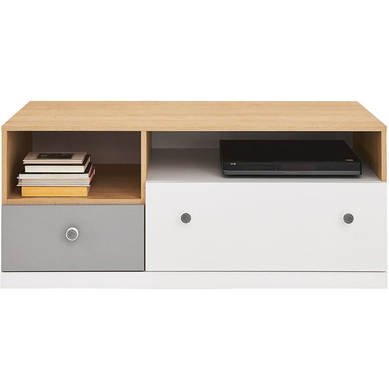 Tv Lowboard Jugendzimmer, Eiche mit weiß und grau PINETO-133