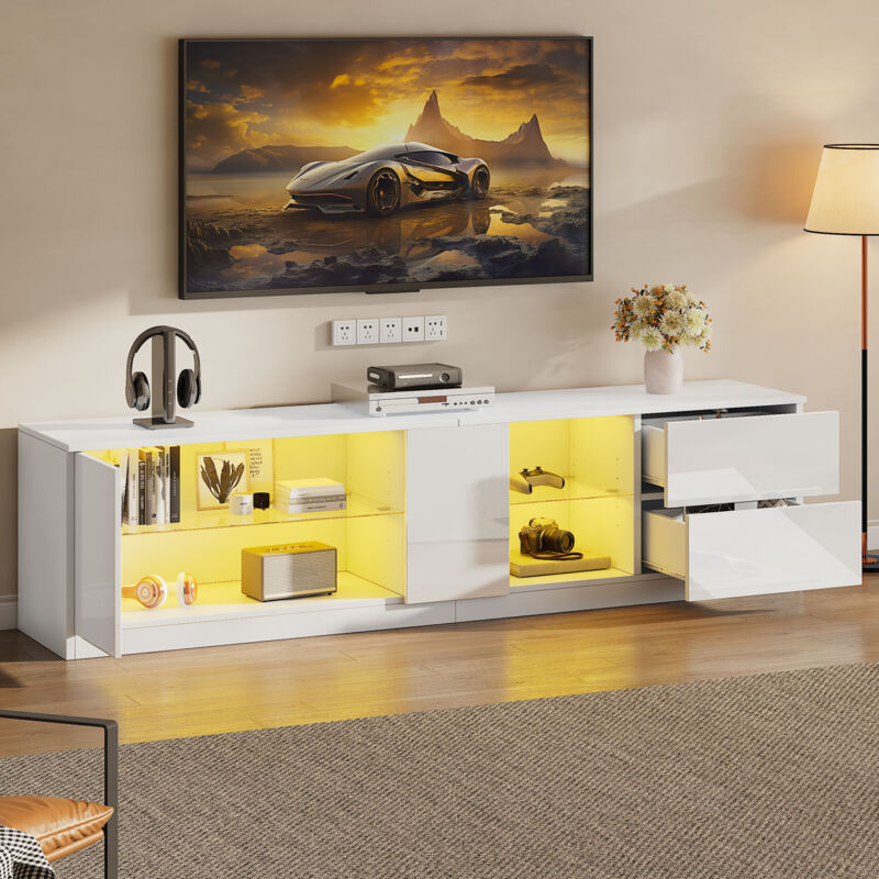 TV-Möbel 160x40x52 cm mit Schubladen und LED-Beleuchtung, geeignet für 65-Zoll-Fernseher, ideal für Wohnzimmer und Schlafzimmer