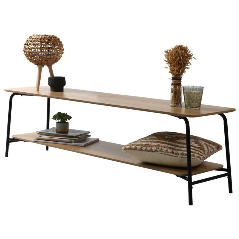 Meublorama - TV-Möbel im Industriestil, Kollektion pagnol – Farbe helles Eichenholz, Maße 150x40xH44 cm