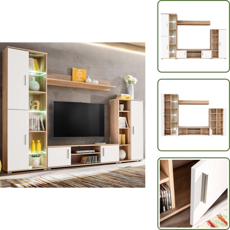 Vidaxl - TV-Wohnwand mit LED-Leuchten Sonoma Eiche und Weiß - TV-Wand - Fernsehschrank - Wohnwand - Sideboard - Aufbewahrung