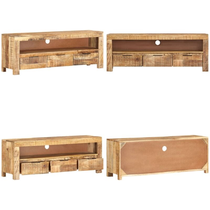 TV-Schrank 110x30x40 cm Raues Mangoholz - Holz TV-Schrank - Mangoholz TV-Schrank - TV-Schrank Mit Schubladen - Wohnzimmerschrank - Schlafzimmermöbel