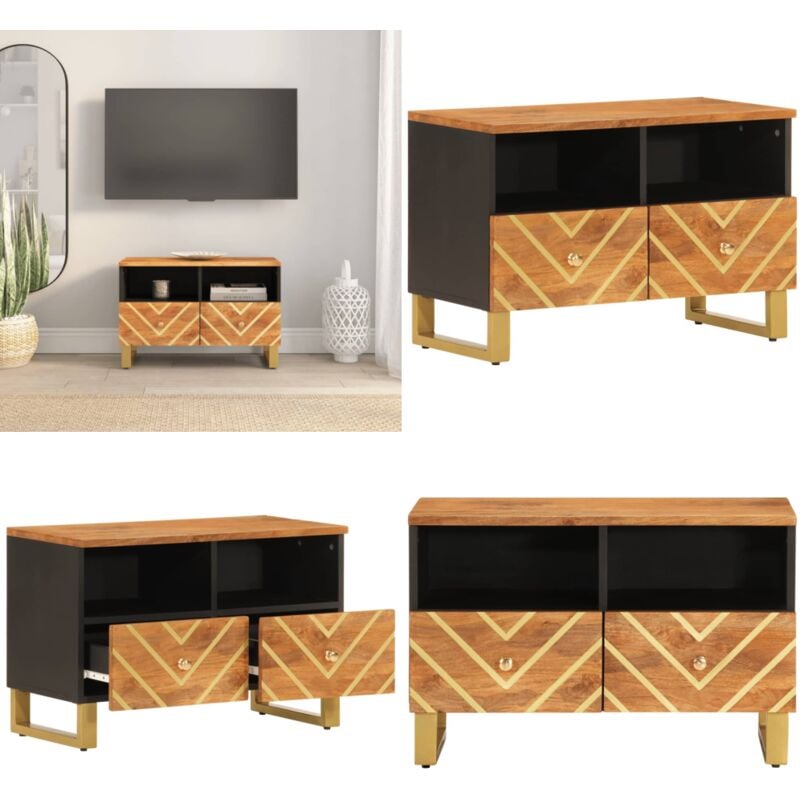 Vidaxl - TV-Schrank Braun und Schwarz 70x33,5x46 cm Massivholz Mango - tv Schrank - Mangoholz - Wohnzimmermöbel - Fernseher Regal - Media Schrank