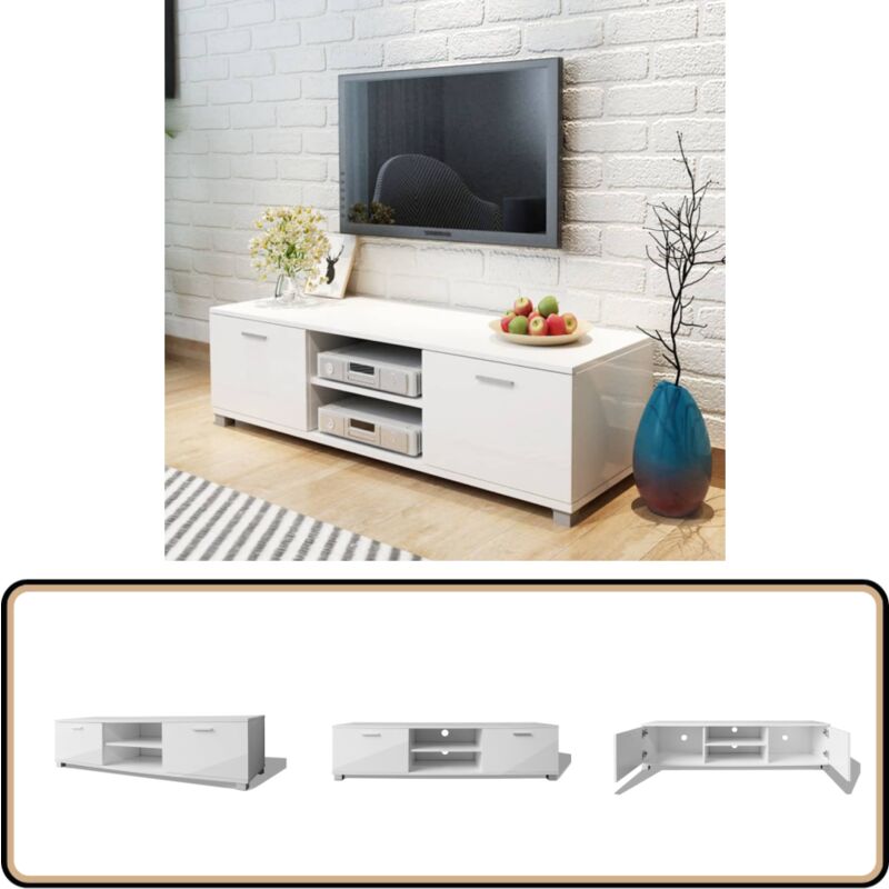 TV-Schrank Hochglanz-Weiß 140x40,5x35 cm - TV Schrank - Hifi Schrank - Wohnzimmerschrank - Entertainment Center - Weißer Schrank