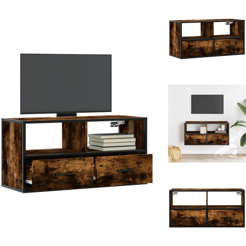 TV-Schrank Räuchereiche 80x31x39,5 cm Holzwerkstoff und Metall - TV-Schrank - TV-Schränke - HiFi-Schrank - Medienschrank