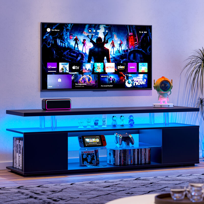 TV-Ständer für 65-Zoll-LED-Fernseher, Gaming-Entertainment-Center, Konsolentisch zur Medienaufbewahrung mit großem Seitenschrank für Wohnzimmer