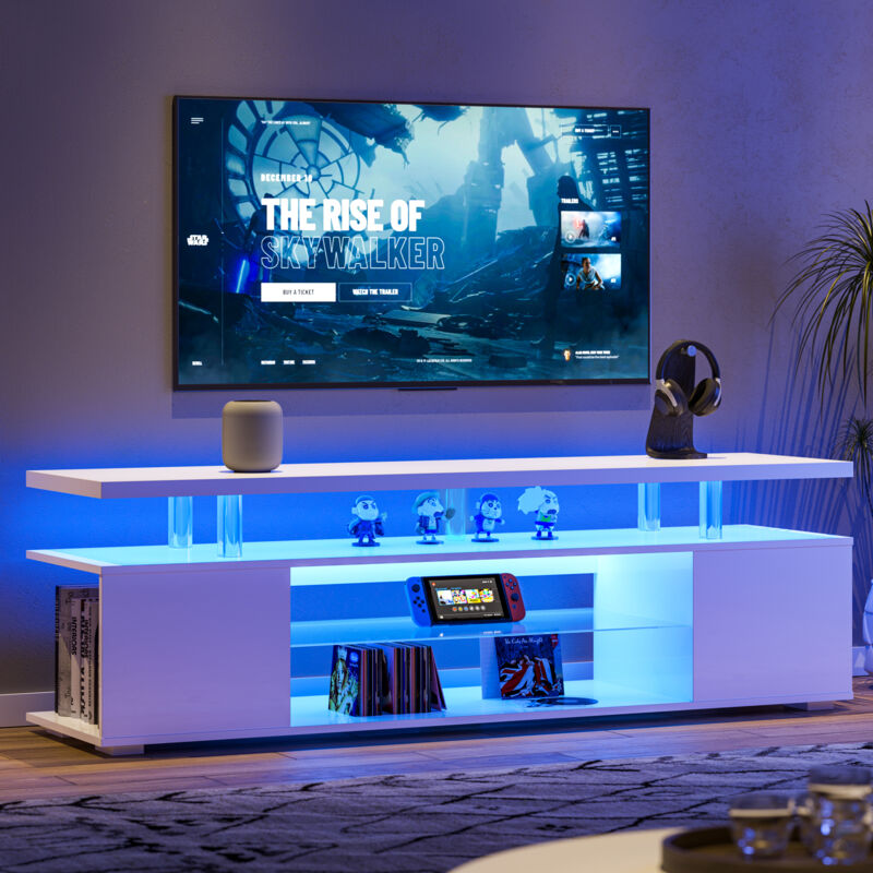 TV-Ständer für 65-Zoll-LED-Fernseher, Gaming-Entertainment-Center, Medienspeicherkonsole mit großem Seitenschrank für Wohnzimmer (weiß)