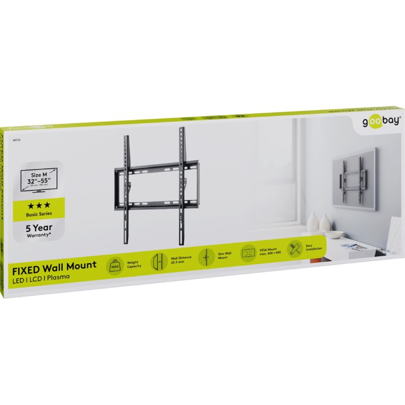 TV-Wandhalterung Basic FIXED (M), Halterung für Fernseher von 32 bis 55 Zoll (81-140 cm) bis 35 kg.