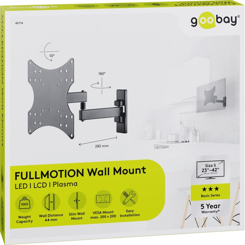 Goobay - TV-Wandhalterung Basic fullmotion (s), Halterung für Fernseher von 23 bis 42 Zoll (58-107cm), vollbewegliches Doppelarmgelenk (schwenkbar