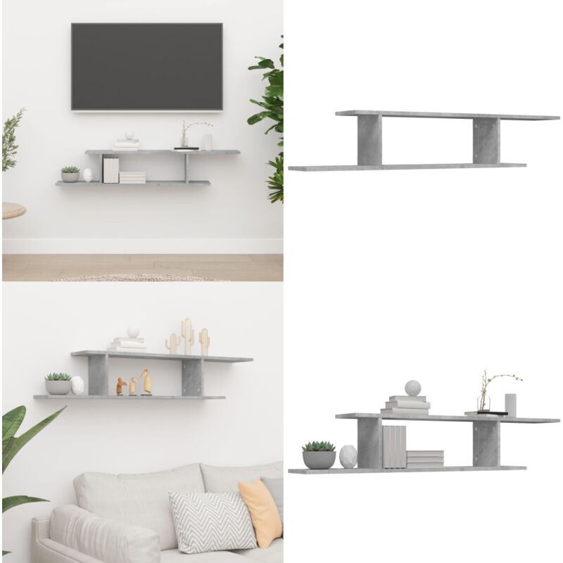 TV-Wandregal Betongrau 125x18x23 cm Holzwerkstoff - tv Regal - Wandregal - Wohnraumgestaltung - Beton Optik - Grau - Home & Living