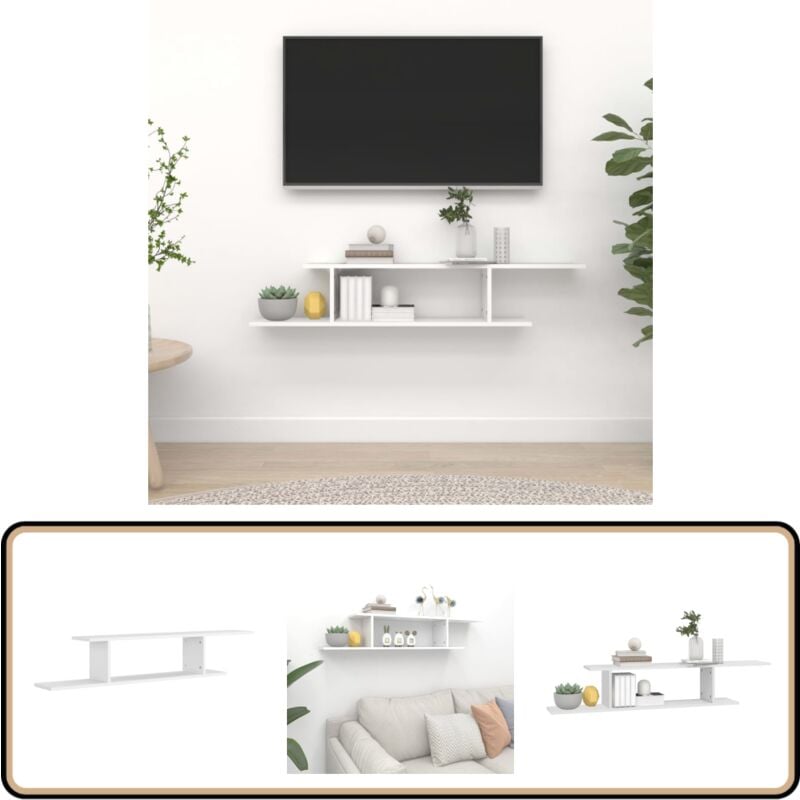 TV-Wandregal Weiß 125x18x23 cm Holzwerkstoff - TV-Regal - Wand Regal - Holzregal - Weißes Regal - Wohnraumgestaltung