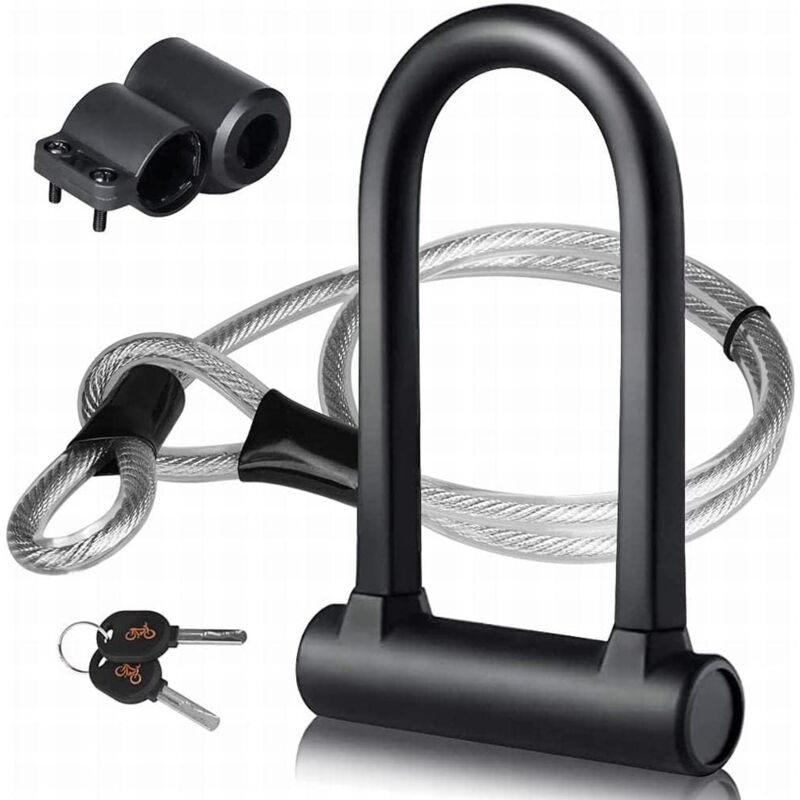 Ersandy - U-Bike-Schloss U+Stahlkabelschloss mit Halterung 2-in-1 U-Bike-Schloss Flexibles Stahlkabel