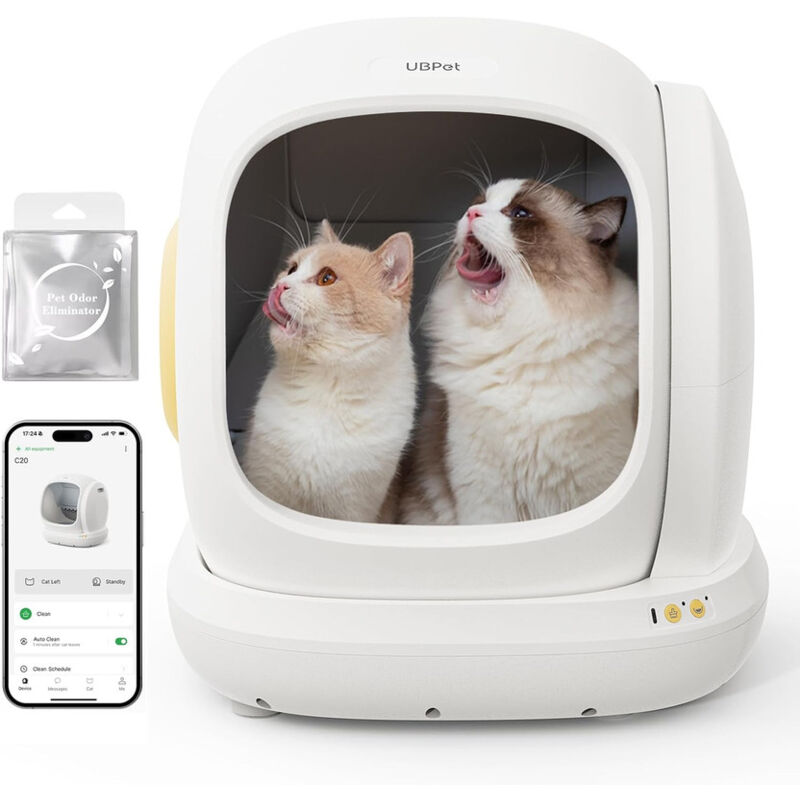C20 Selbstreinigende Katzentoilette Katzenklo Selbstreinigend, Breite Öffnung/Großer Raum/Niedriger Einstieg/APP-Steuerung - Ubpet