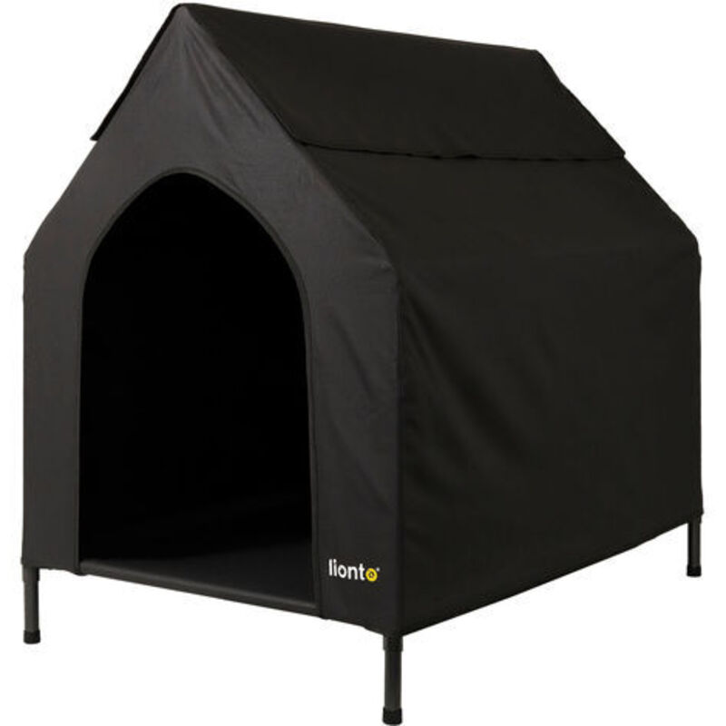 Lionto - berdachte Hundeliege erhöhte Hundehütte Hundebett mit Dach Schwarz (s) 90x65x85 cm