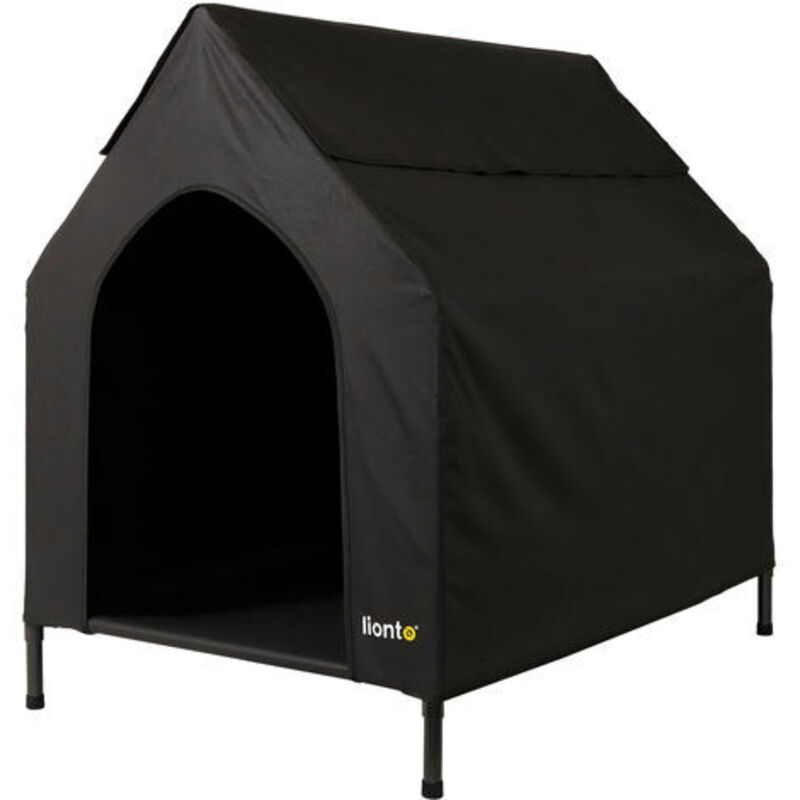 Lionto - berdachte Hundeliege erhöhte Hundehütte Hundebett mit Dach Schwarz (m) 110x75x105 cm