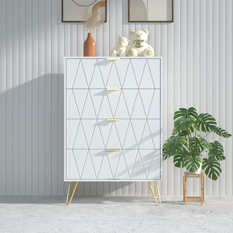 Kommode mit Schublanden, 60 x 34 x 91 cm,Schrank mit 4 Schubladen, Schmal Kommode, Aufbewahrungskommode, Schrank für Wohnzimmer, Schlafzimmer,