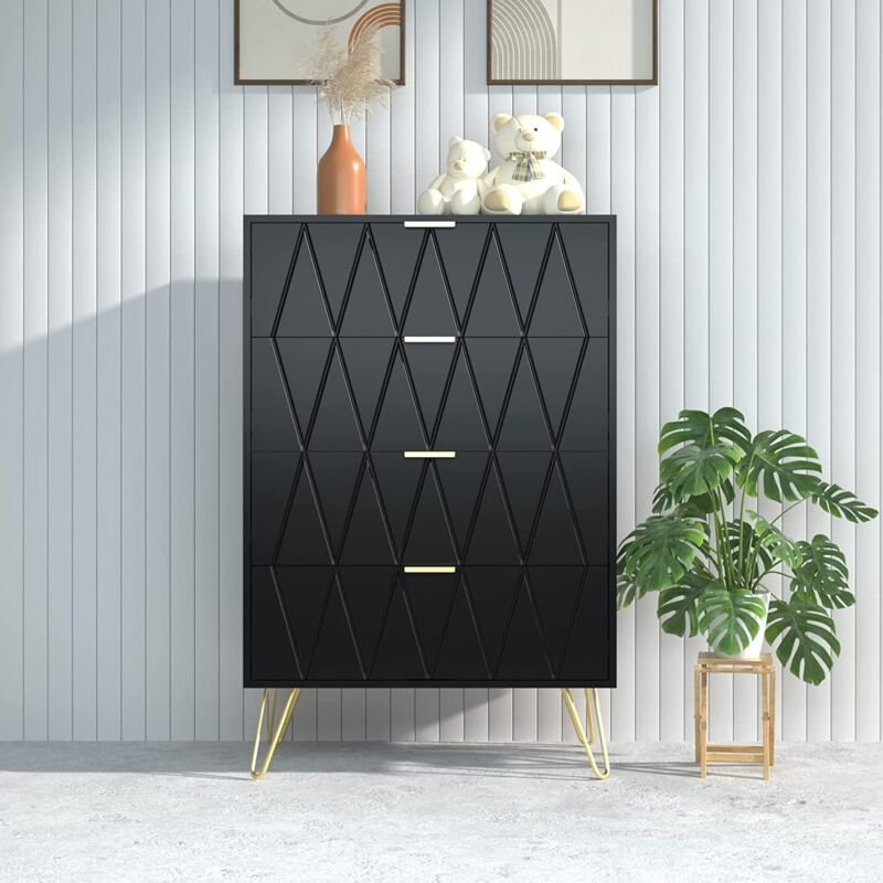 Kommode mit Schublanden, 60 x 34 x 91 cm,Schrank mit 4 Schubladen, Schmal Kommode,Aufbewahrungskommode,Schrank für