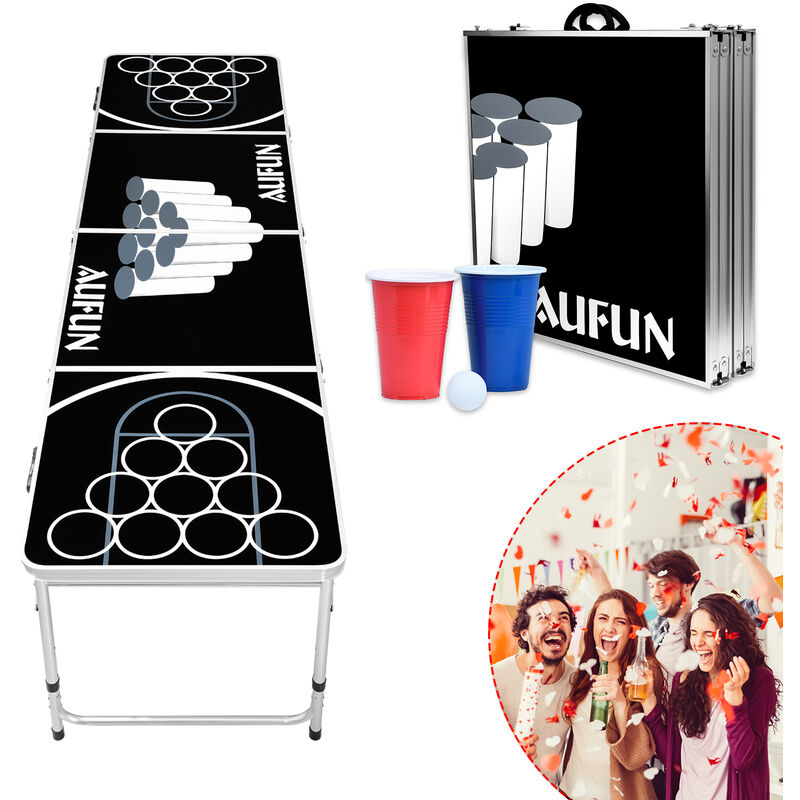 UISEBRT Beer Pong Tisch Set Klappbarer inkl.100 Becher (50 Rot & 50 Blau), 5 Bälle, Bierpong-Tisch Höhenverstellbar aus Wurfspiele für Partyspiele