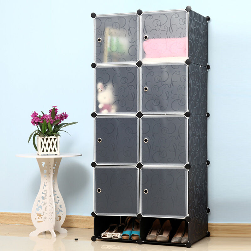 Uisebrt - diy Regalsystem Kleiderschrank aus Kunststoff Steckregal Kleiderschrank Garderobenschrank Schuhregal Kunststoffboxen, 8 Boxen mit Tür und