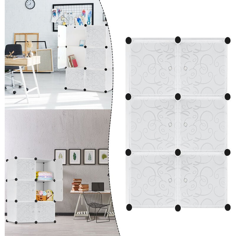 Uisebrt - diy Regalsystem Kleiderschrank aus Kunststoff Steckregal Kleiderschrank Garderobenschrank Schuhregal Kunststoffboxen, 6 Boxen mit Tür, Weiß