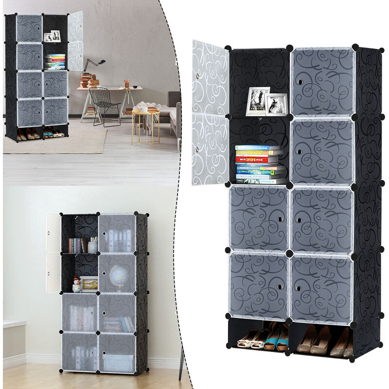 Uisebrt - diy Regalsystem Kleiderschrank aus Kunststoff Steckregal Kleiderschrank Garderobenschrank Schuhregal Kunststoffboxen, 8 Boxen mit Tür und