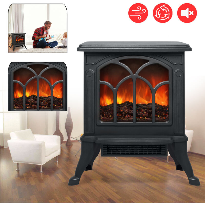 Elektrokamin Elektrischer Kamin mit Flammeneffekt Kaminofen led Heizung 750W/1500W Standkamin Heizgerät schwarz - Uisebrt