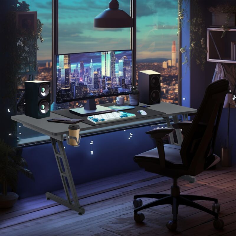 UISEBRT Gaming Tisch Schreibtisch - 120x60x74cm Gaming Computertisch mit Kohlefaseroberfläche - Schreibtische Ergonomischer Spieltisch bis 150KG für