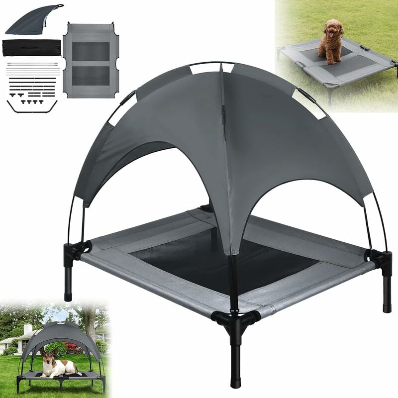 Hundeliege mit Dach, Erhöhtes Hundebett Atmungsaktiv, Taftstoff, Outdoor Mittelgroße und Große Hunde Haustierbett für Indoor & Outdoor, m (76 x 61 x