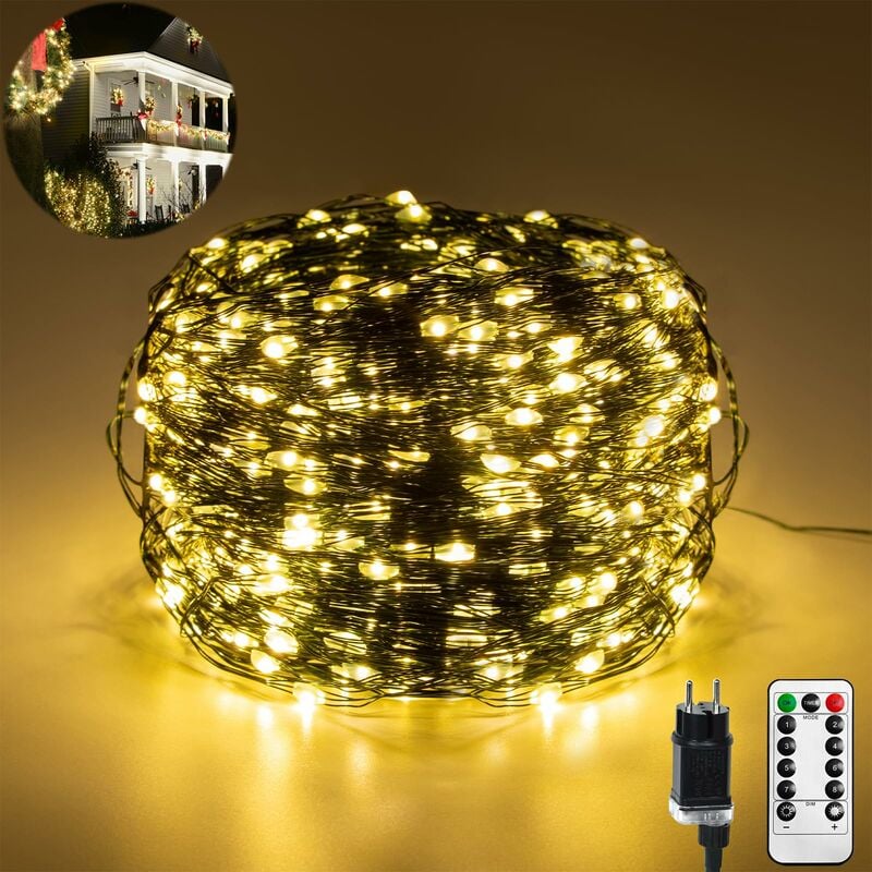Lichterkette aus Kupferdraht, Drahtlichterkette 120M 1200 LEDs mit Fernbedienung Timer, Lichterkette Innen Lichterkette Außen, 8 Modi IP44