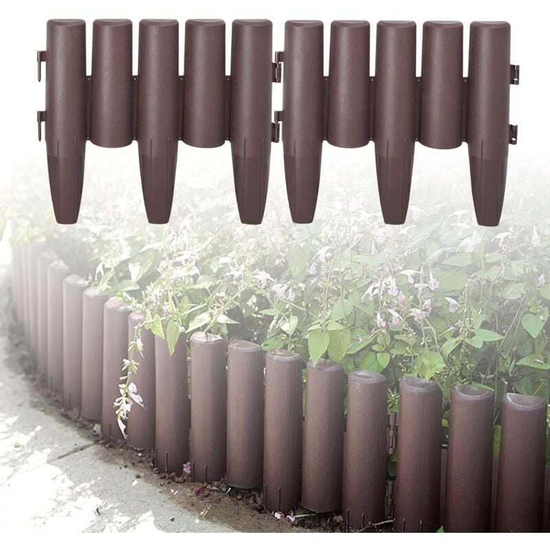 Rasenkante Kunstoff 14m Beeteinfassung Gartenzaun Beetumrandungen Holzoptik Randsteine Palisaden Garten Dekorativ Border Blumenbeet, 1 Element (l x
