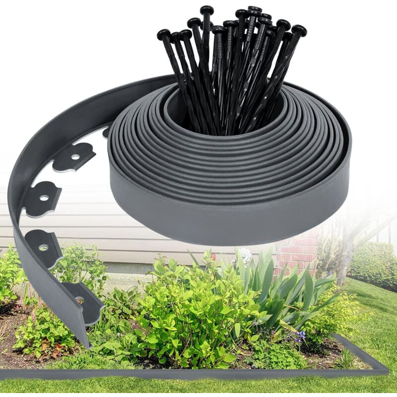UISEBRT Rasenkante Kunstoff 10m - Flexible Lawn Edging mit 30 Erdanker Plastic Beeteinfassung Gartenzaun Beetumrandung Rasenbegrenzung Lawn Border