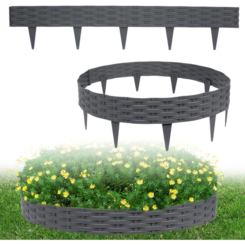 Rasenkante Kunstoff 10m Beeteinfassung Gartenzaun Beetumrandungen Rattan-Optik Randsteine Palisaden Garten Dekorativ Border Blumenbeet
