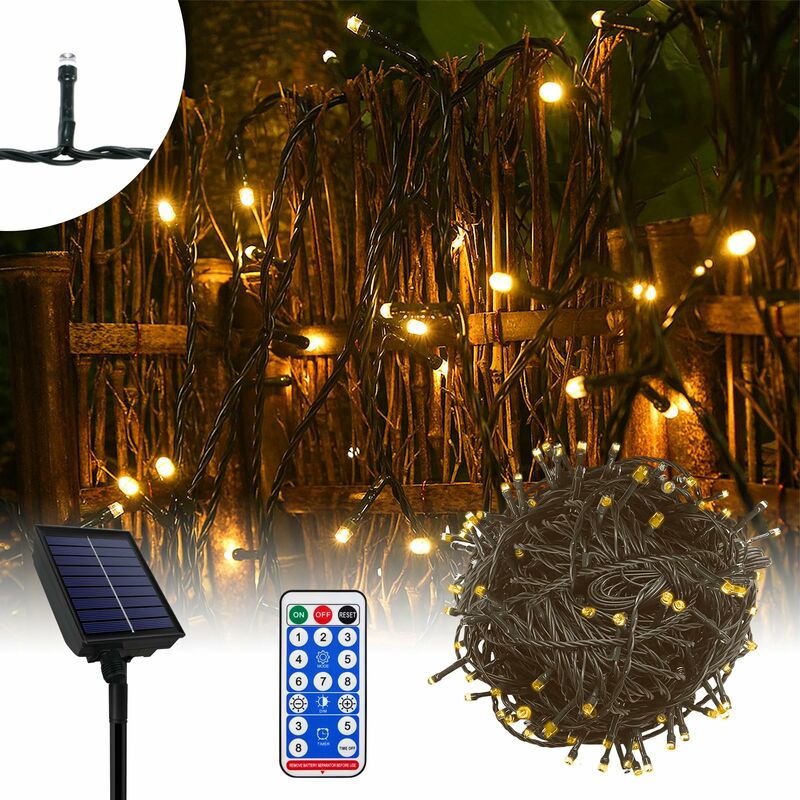 100m Solar Lichterkette 1000 LEDs, 8 Modi Kupferdraht Solarlichterkette Wasserdicht IP44 Lichterkette Außen Weihnachtsbeleuchtung mit Zeitschaltuhr