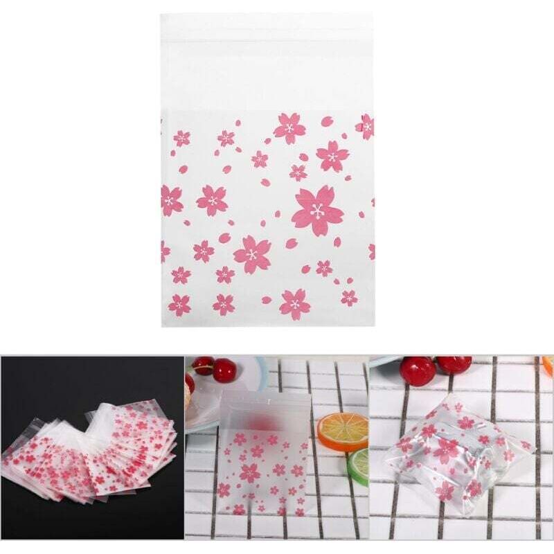 Ulisem, 100 Stück/Packung, Plastiktüten mit Blumenmuster, für Kekse und Gebäck, Hochzeitsgeschenke (Orientalische Kirsche, 7 x 7 cm)