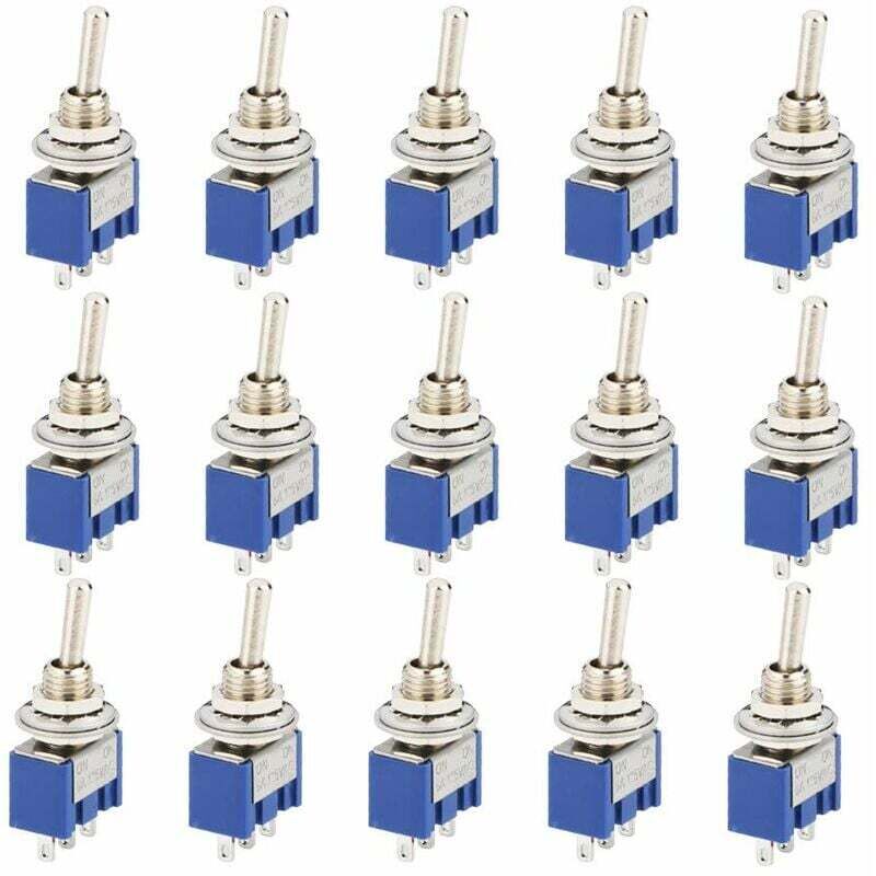 Ulisem 15 Stück Mini-Kippschalter, AC 125 V 6 A EIN-AUS, 3-polig, 2 Positionen, SPDT, selbstsichernder Wippschalter für Autoteile, Blau