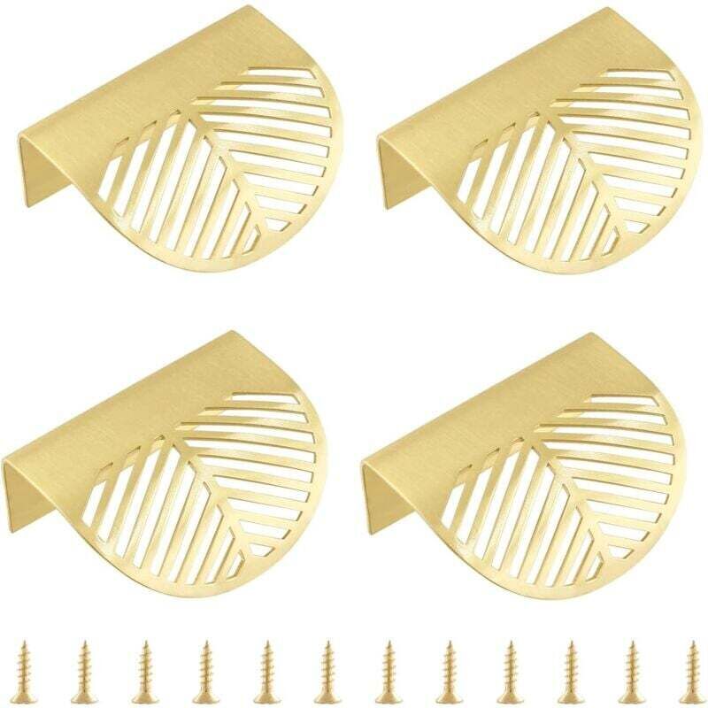 Ulisem 4er-Pack Schrankgriffe aus massivem Messing, Blattgold-Form, Schubladenknöpfe für Türen, Küchenschubladen, Kommoden, Kleiderschränke