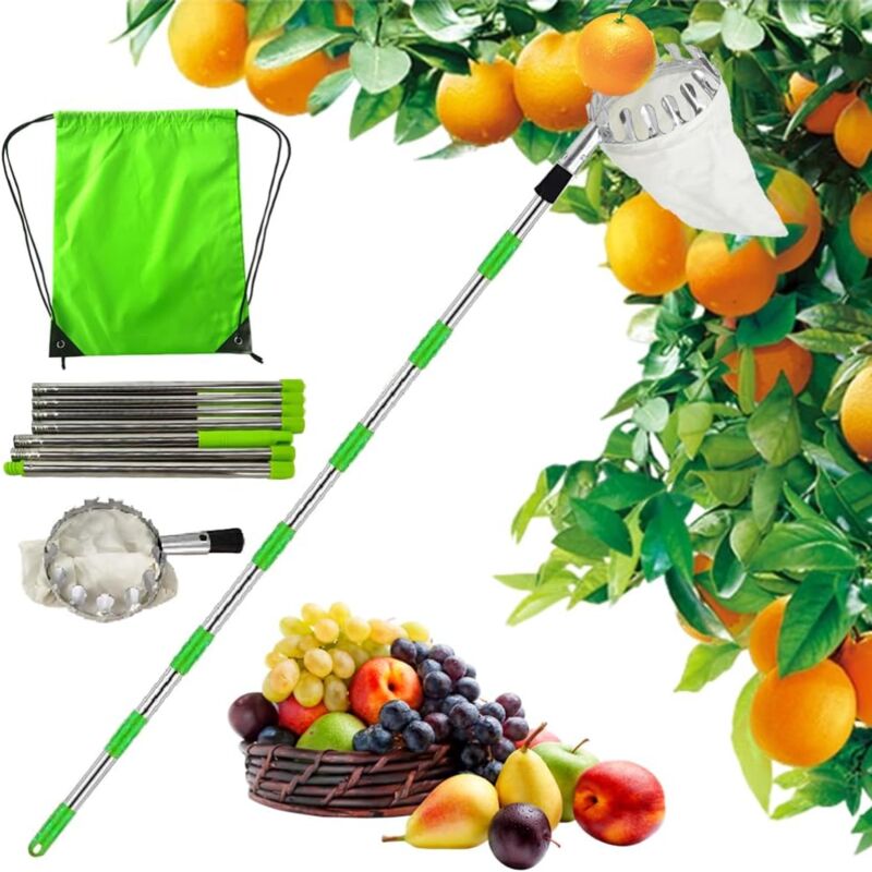 Ulisem Fruit Picker with Extension Rods, Fruit Picker with Linen Bag, Collect Fruit from Trees, Collect Fruit 3.2m, Fruit Picker Tools for Apples,
