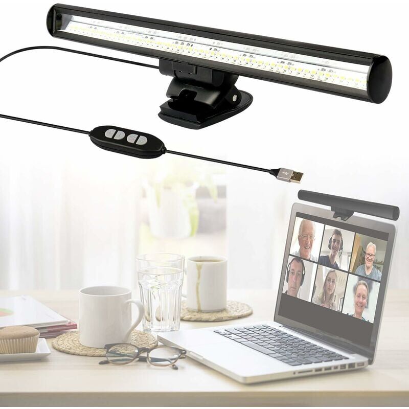 LED-Laptop-Lampe, Laptop-Lampe für Videokonferenzen, Schreibtischlampe, USB-Screenbar-Lampen mit 10 Helligkeiten/3 Farbtemperaturen/platzsparend
