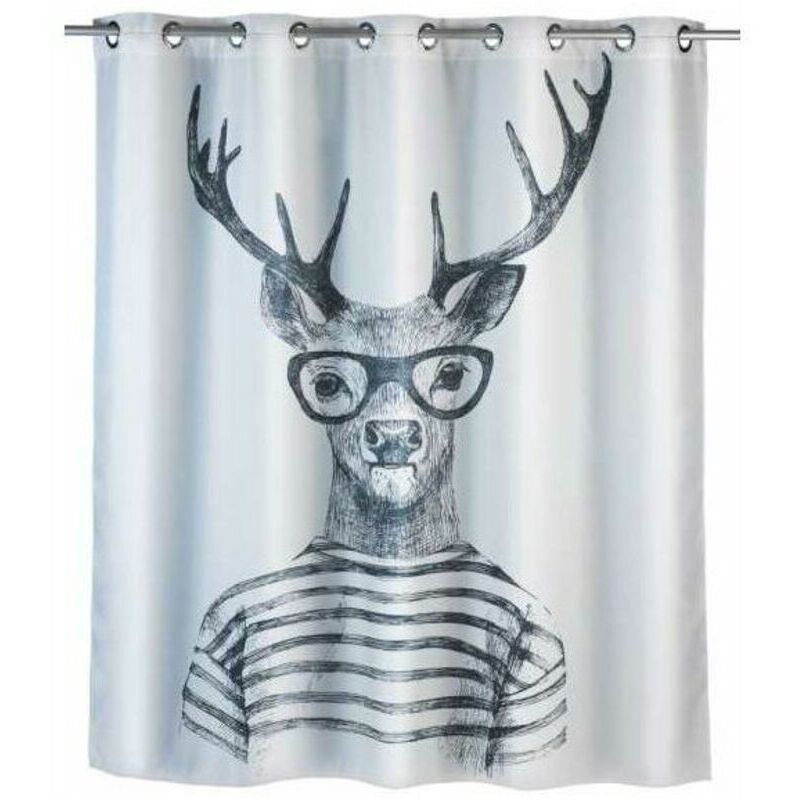 Ulisem Mr Deer Comfort Flex Anti-Schimmel-Duschvorhang, Original-Duschvorhang, maschinenwaschbar und wasserdicht, 10 integrierte Duschvorhangringe,