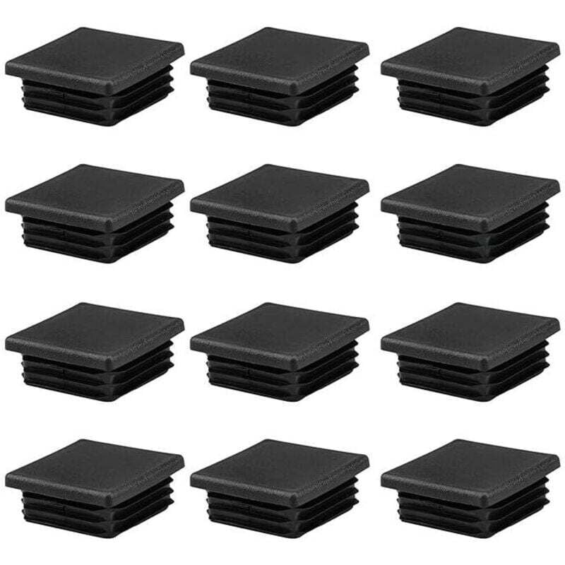 Ulisem Quadratische Rohrabdeckungen aus schwarzem Kunststoff für Metallrohre, Stühle, Sofas und Tische, 50 x 50 mm, 12 Stück