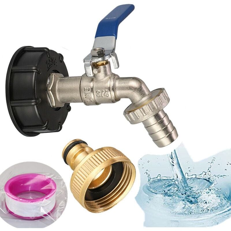 Ulisem Tank-Wasserhahn, 1000 l, S60 x 6, IBC-Tank, IBC-Schlauch, Garten-Wasserhahn-Anschluss, 1000-Liter-Tank mit, 3/4 Zoll Deckel-Set,