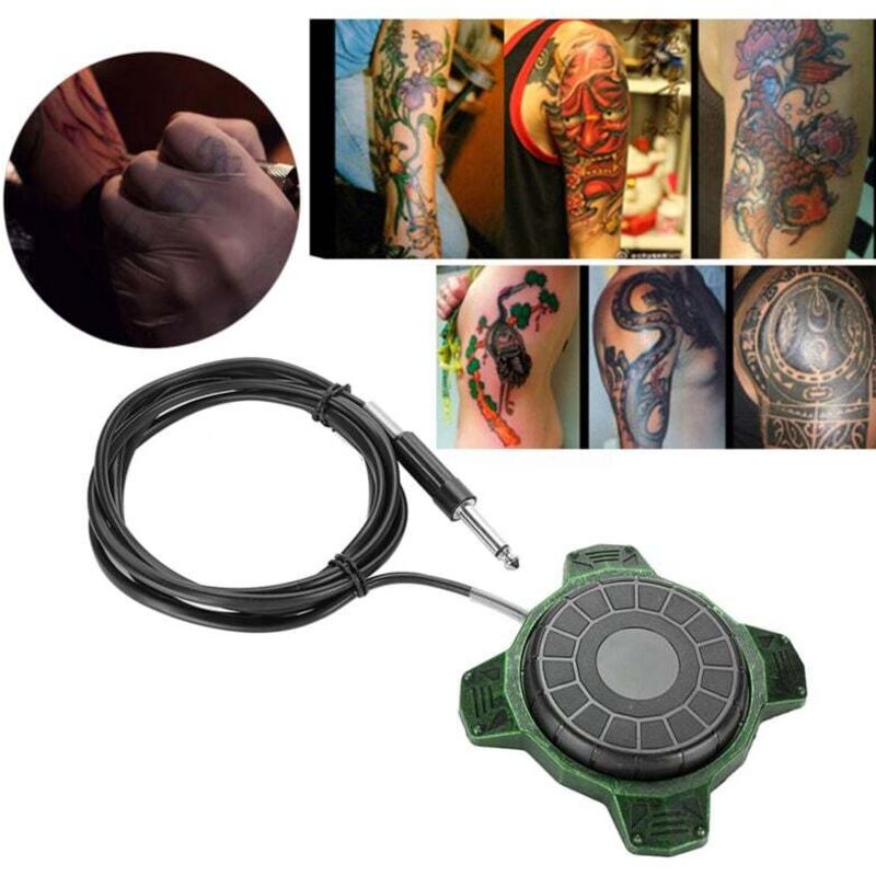 Ulisem Tattoo-Fußpedal mit 360°-Schalter für Tattoo-Maschine mit Netzkabel-Kit, Grün