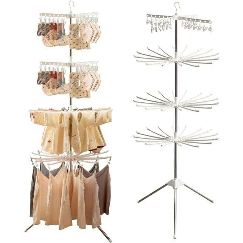 Ulisem Wäscheständer, Wäscheständer, Indoor-Wäscheständer, Wäscheständer, Balkon-Wäscheständer, faltbar (48 Clips + 32 Kleiderbügel)