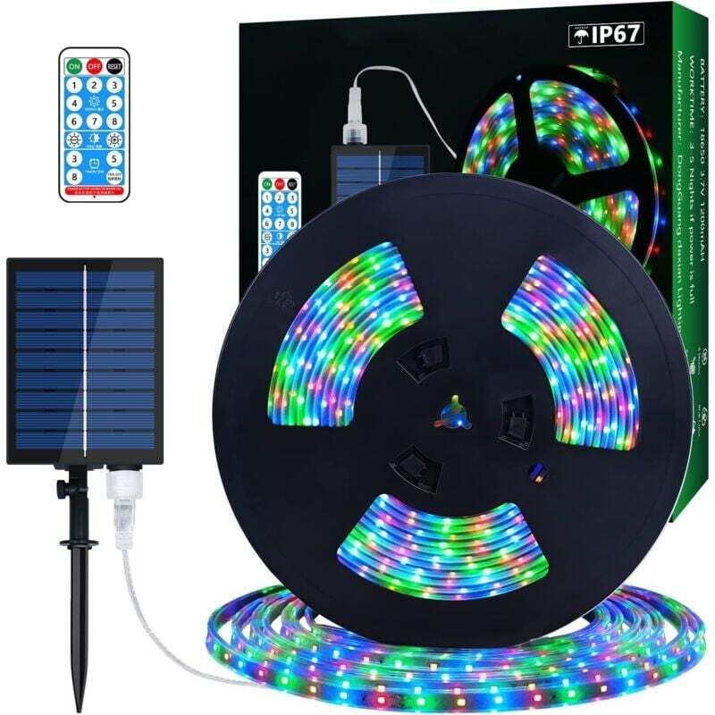 10 m langer mehrfarbiger Solar-LED-Lichtstreifen von Ulisem, ideal für die Beleuchtung von Haus, Partys, Gärten und Pools.