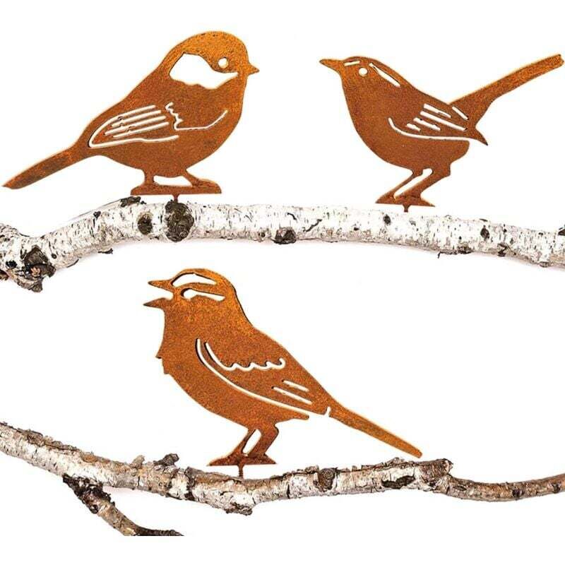 Ulisem Rostige Vögel Gartendeko für Baum, Natürliche Rostpatina, Gartendeko Blume Retro, Meise, Zaunkönig, Haussperling