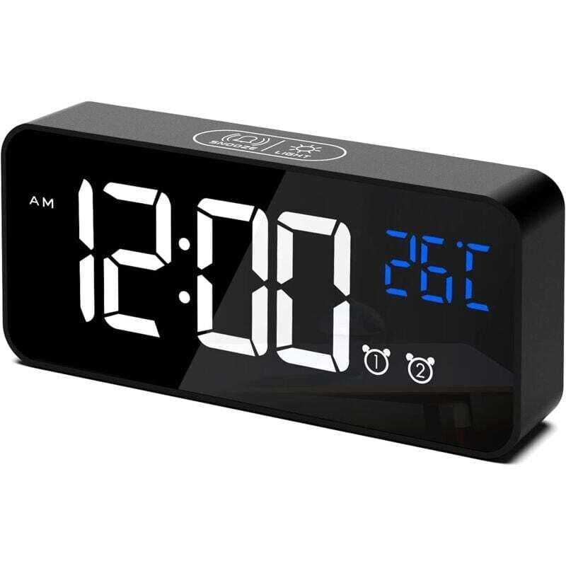 UlisemDigitaler Wecker, LED-Digitaluhr, Digitaler Wecker mit Temperatur/Schlummerfunktion/2 Alarme/12/24 Stunden/USB-Ladeanschluss/16 Musik (Schwarz)