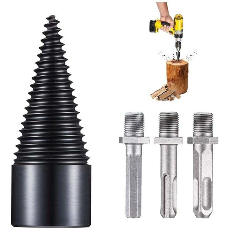 UlisemDrill Kegel Holzspalter, 42mm Schraubkegel mit 3 Bohrgriffen, Brennholzspalter Bohrer, Spaltholzkegel, Holzspalter
