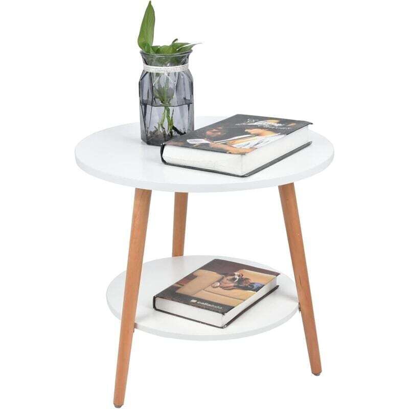 Ulisem Kleiner runder Couchtisch für Vorspeisen, 2-stufiger weißer Couchtisch, moderner Couchtisch, kleiner Couchtisch, Couchtisch mit Ablagefach für